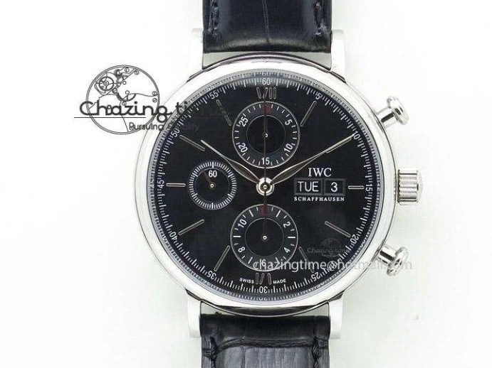 MIROTIME 1228 Durable Portofino 37mm RG V7F 1:1 Best Edition Gray Dial Diamonds Bezel on Black Leather Strap A 7089